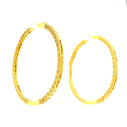 14k Yellow Gold 11.70ctw Round Diamond Inside Out Hoop Earrings — left three-quarter angle