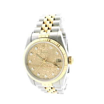 Rolex 68273 Datejust 31mm Diamond Dial Two-Tone Jubilee Watch — left side three-quarter view