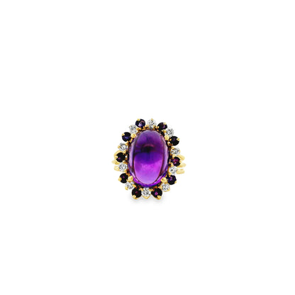 14k Yellow Gold 1.50ct Oval Amethyst Halo Cocktail Ring — left three-quarter angle