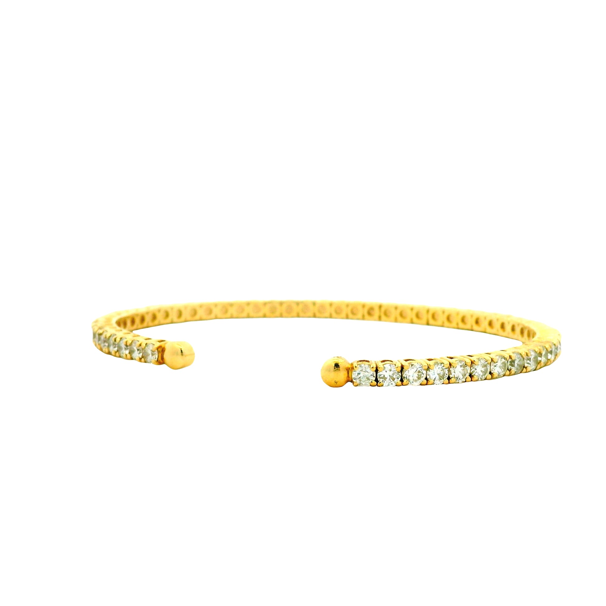 14k Yellow Gold 5.20ctw Round Brilliant Diamond Open Cuff Bangle Bracelet — left three-quarter angle