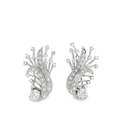 14k White Gold 2.5ctw Round Brilliant Diamond Floral Cluster Earrings — left three-quarter angle