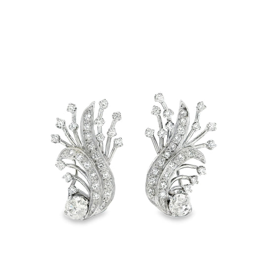 14k White Gold 2.5ctw Round Brilliant Diamond Floral Cluster Earrings — left three-quarter angle