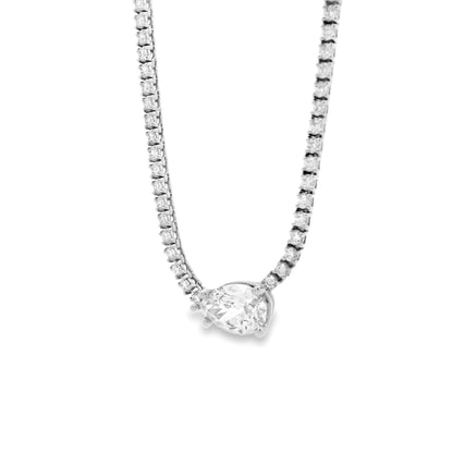 GIA Certified 1.06ct D VS2 Pear Cut Diamond Pendant Tennis Necklace — left three-quarter angle