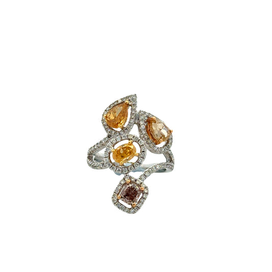 18k White Gold 2.44ct Natural Fancy Colored Diamond Floral Cluster Ring — left three-quarter angle