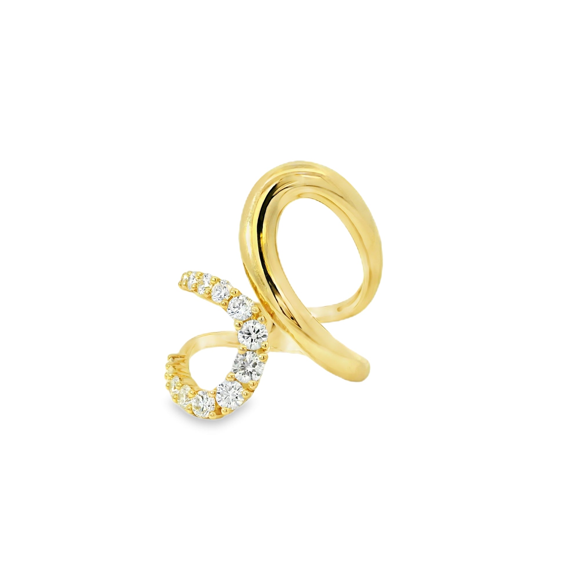 14k Yellow Gold 0.80ctw Round Brilliant Diamond Double Crossover Ring — left three-quarter angle