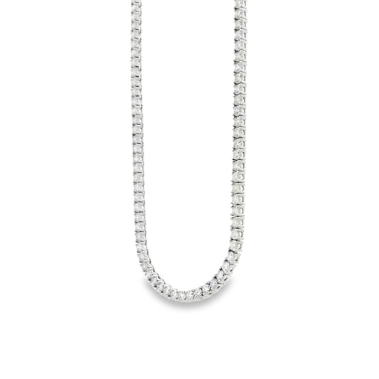 14k White Gold 6.25ctw Round Diamond 4-Prong Tennis Necklace 16" — left three-quarter angle