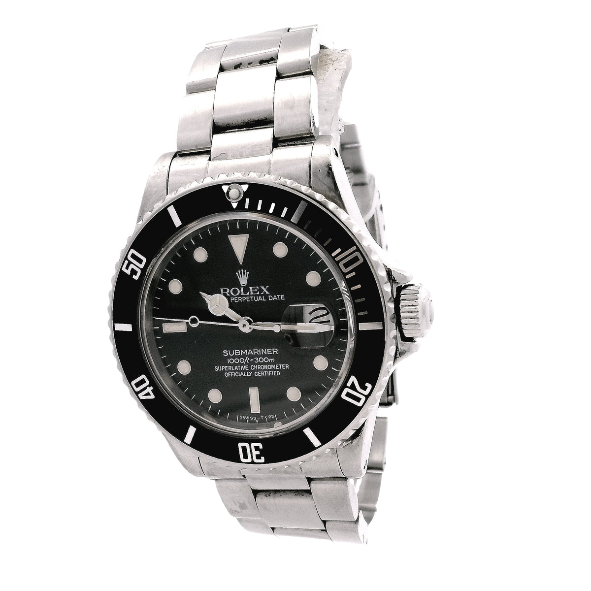 Rolex 16610 Submariner 40mm Black Dial Stainless Steel Watch — left side three-quarter view