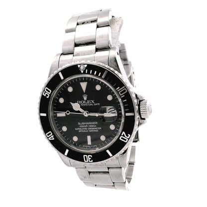 Rolex 16610 Submariner 40mm Black Dial Stainless Steel Watch — left side three-quarter view