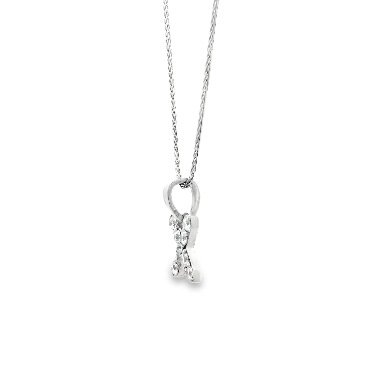 14k White Gold 0.24ctw Pavé Diamond "X" Initial Pendant Necklace — left three-quarter angle