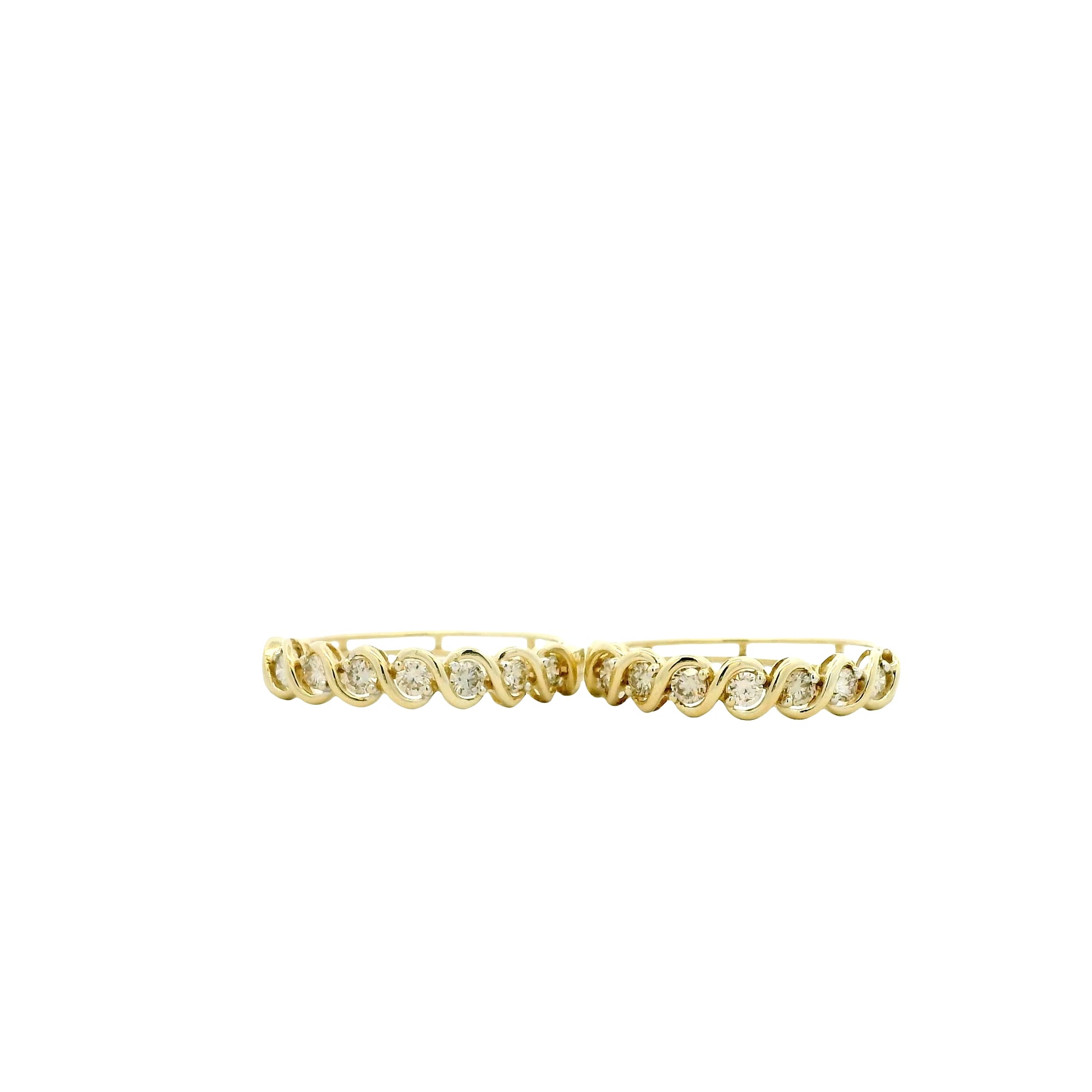 10k Yellow Gold 1.40ctw Bezel-Set Round Diamond Hoop Earrings — left three-quarter angle