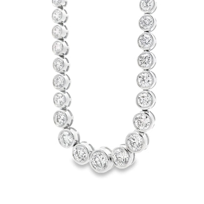 18k White Gold 6.54ctw Round Natural Diamond Half-Way Bezel Set Tennis Necklace 17" — left three-quarter angle