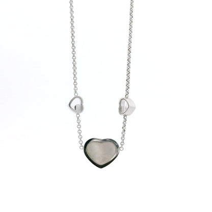 Chopard Happy Hearts 18k White Gold Diamond Mother of Pearl Heart Pendant Necklace — left side three-quarter view