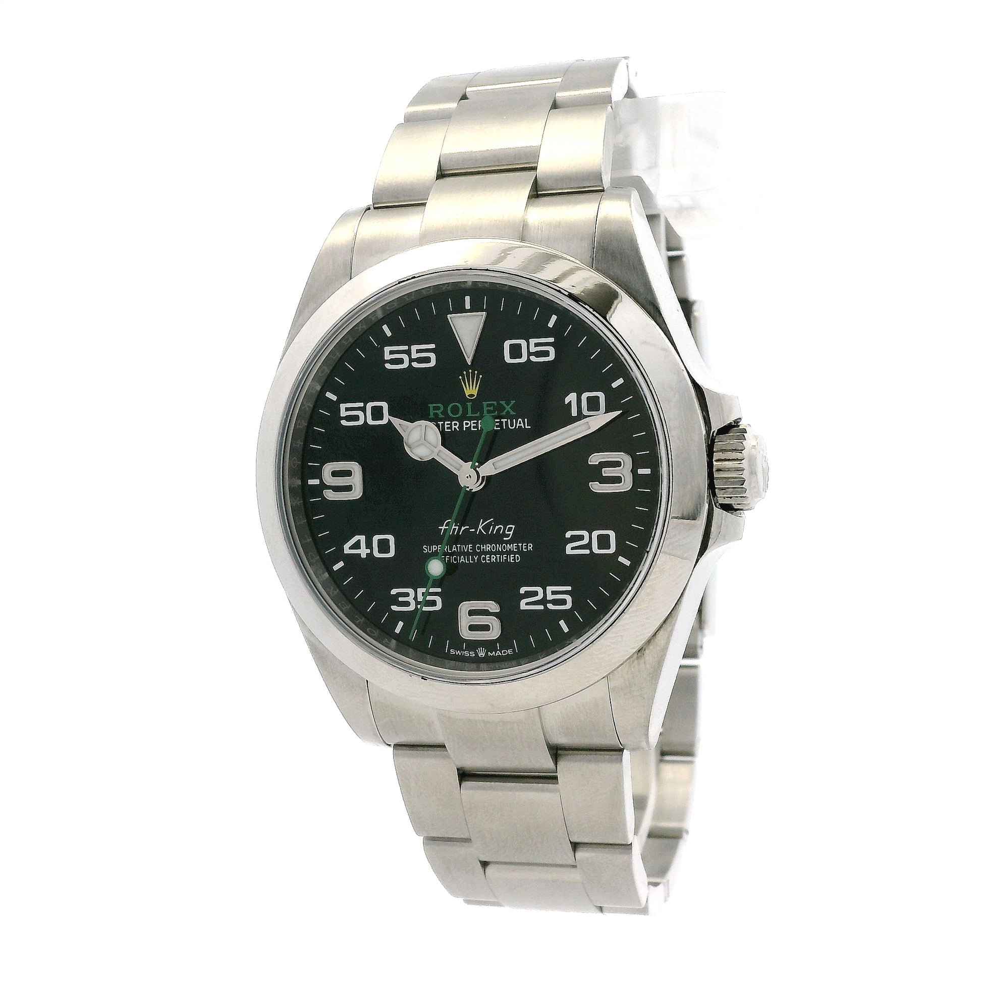 Rolex 126900 Air-King 40mm Black Dial Stainless Steel Watch — left side three-quarter view