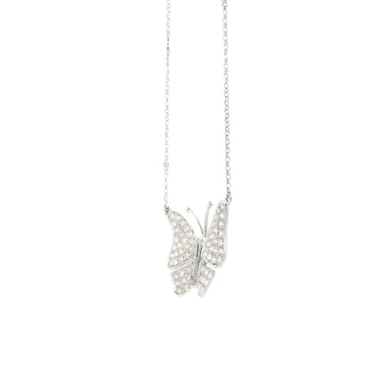 18k White Gold 1.04ctw Round Brilliant Diamond Butterfly Pendant Necklace — left three-quarter angle
