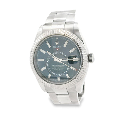 Rolex 326934 Sky-Dweller 42mm Blue Dial Stainless Steel Watch — left side three-quarter view
