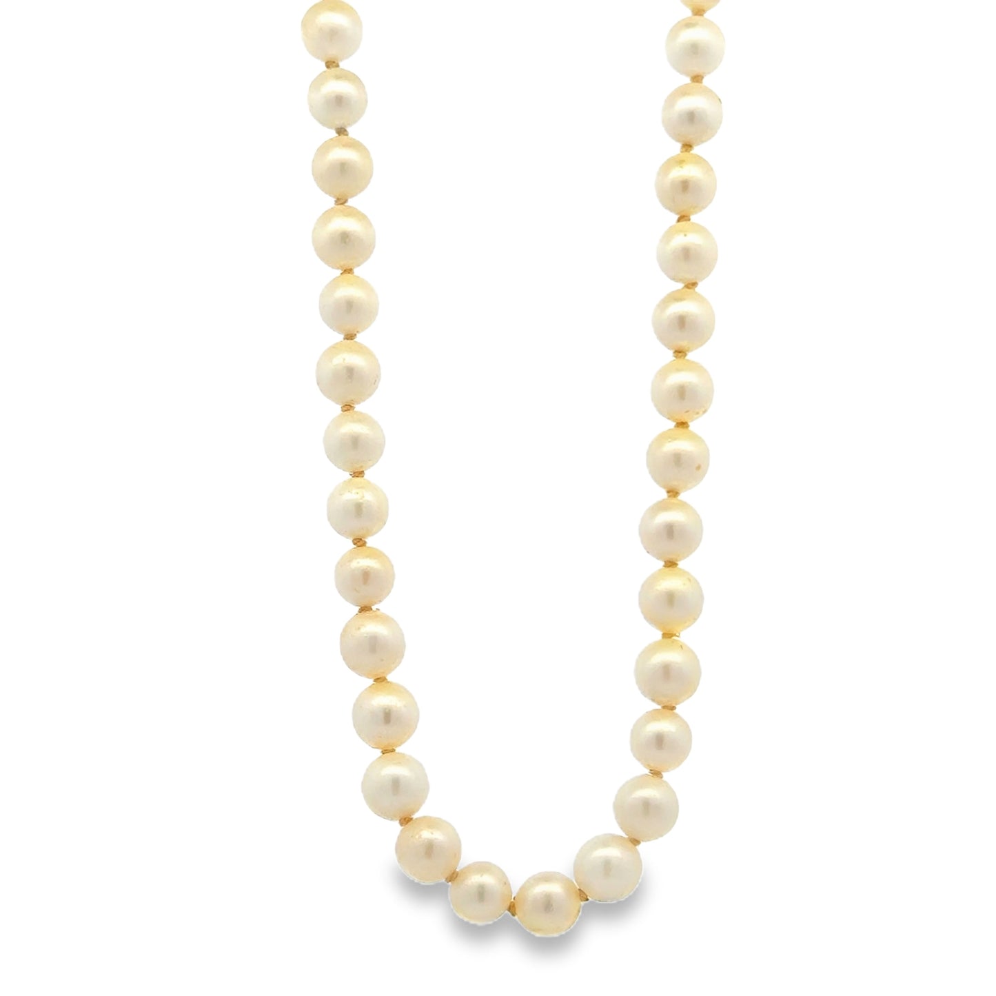 Mikimoto 18k Yellow Gold Akoya Pearl Strand Necklace 16" — left side three-quarter view