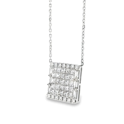 18k White Gold 4.00ctw Baguette & Princess Cut Diamond Invisible Set Pendant Necklace — left three-quarter angle