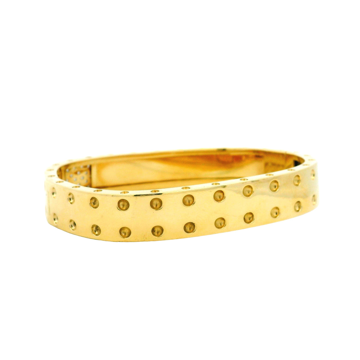 Roberto Coin Pois Moi 18k Yellow Gold Two Row Diamond Square Bangle Bracelet — left three-quarter angle