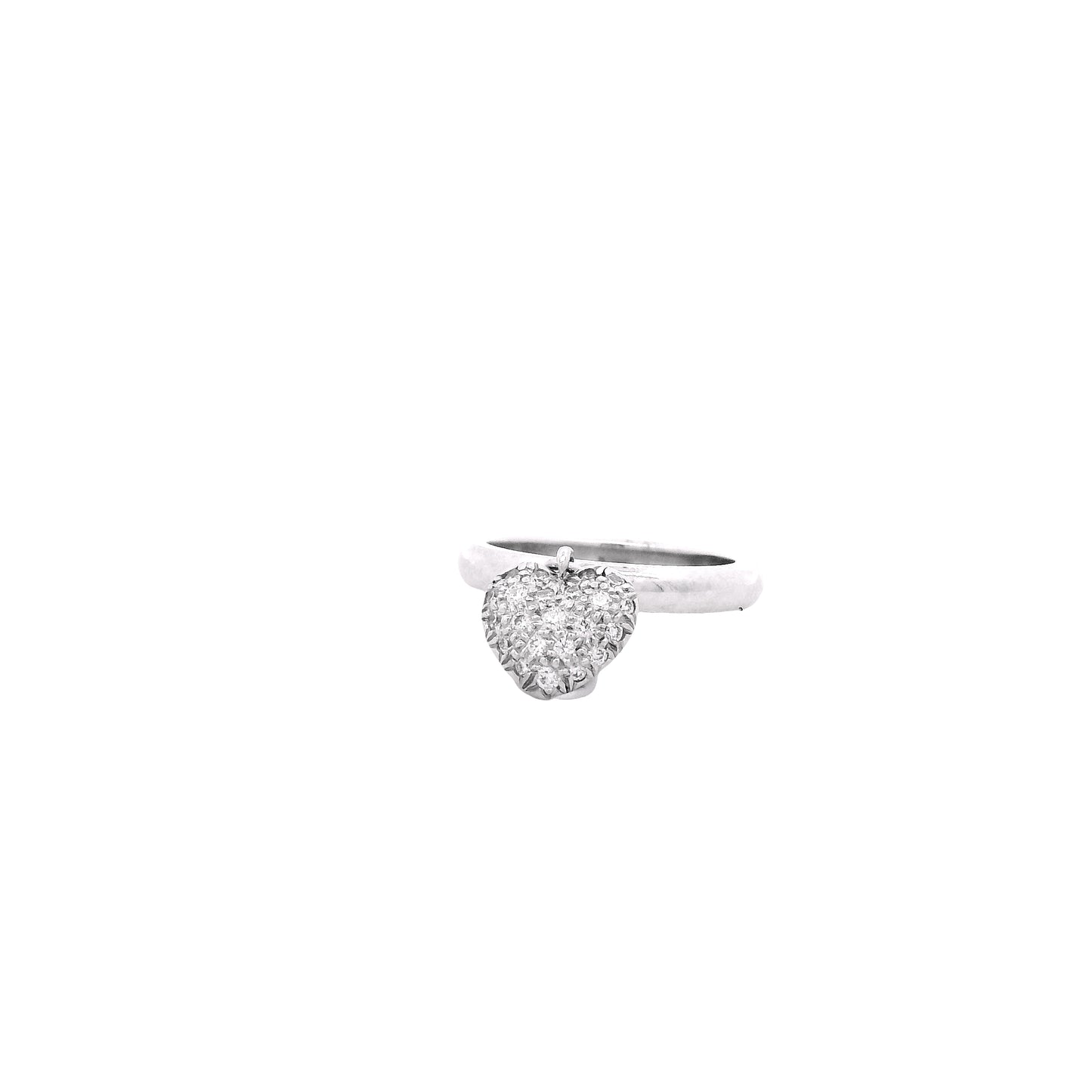 Tiffany & Co. Platinum 0.48ctw F VS Diamond Dangle Heart Ring — left three-quarter angle