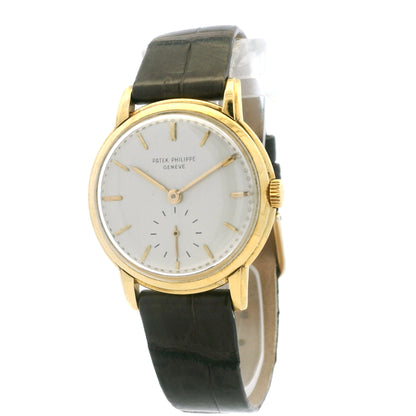 Patek Philippe 2484 Calatrava Yellow Gold Silvered Dial Watch — left side three-quarter view