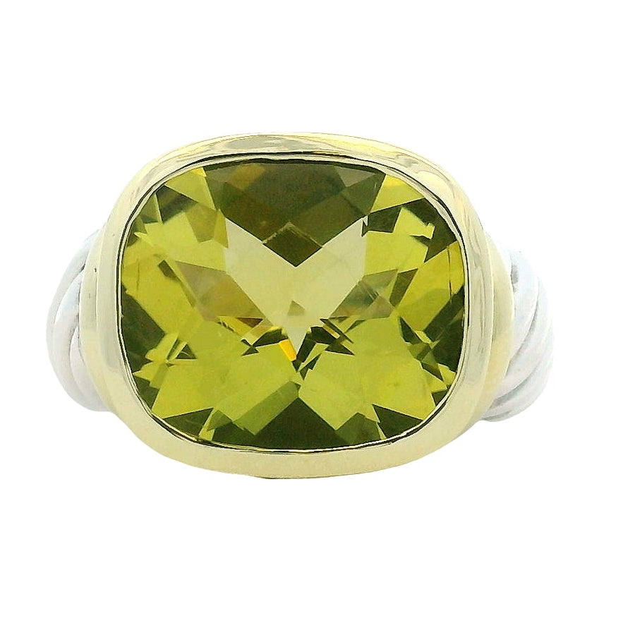 David Yurman 14k Yellow Gold & Sterling Silver Albion Lemon Citrine Ring — left three-quarter angle