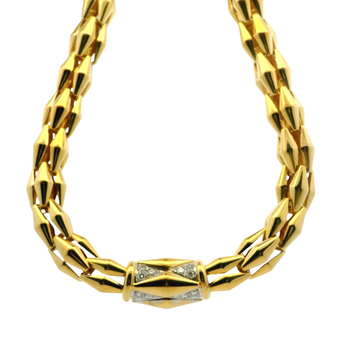 18k Yellow Gold Diamond Accent Woven Link Choker Necklace — left three-quarter angle