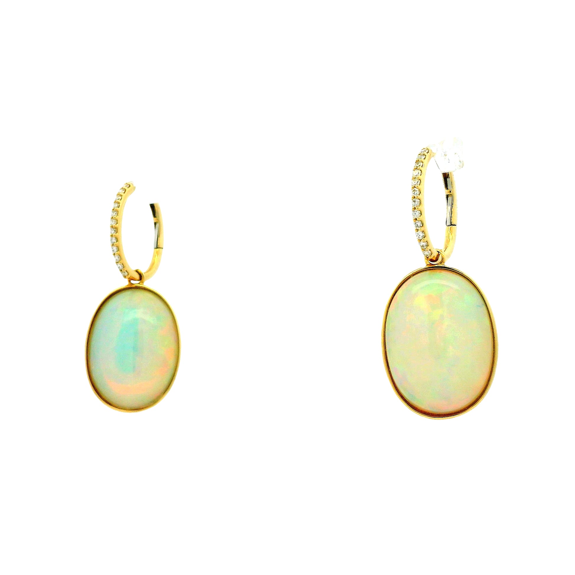 14k Yellow Gold 16.61ct Opal and 0.25ctw Diamond Earrings — left three-quarter angle