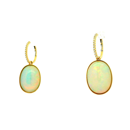 14k Yellow Gold 16.61ct Opal and 0.25ctw Diamond Earrings — left three-quarter angle