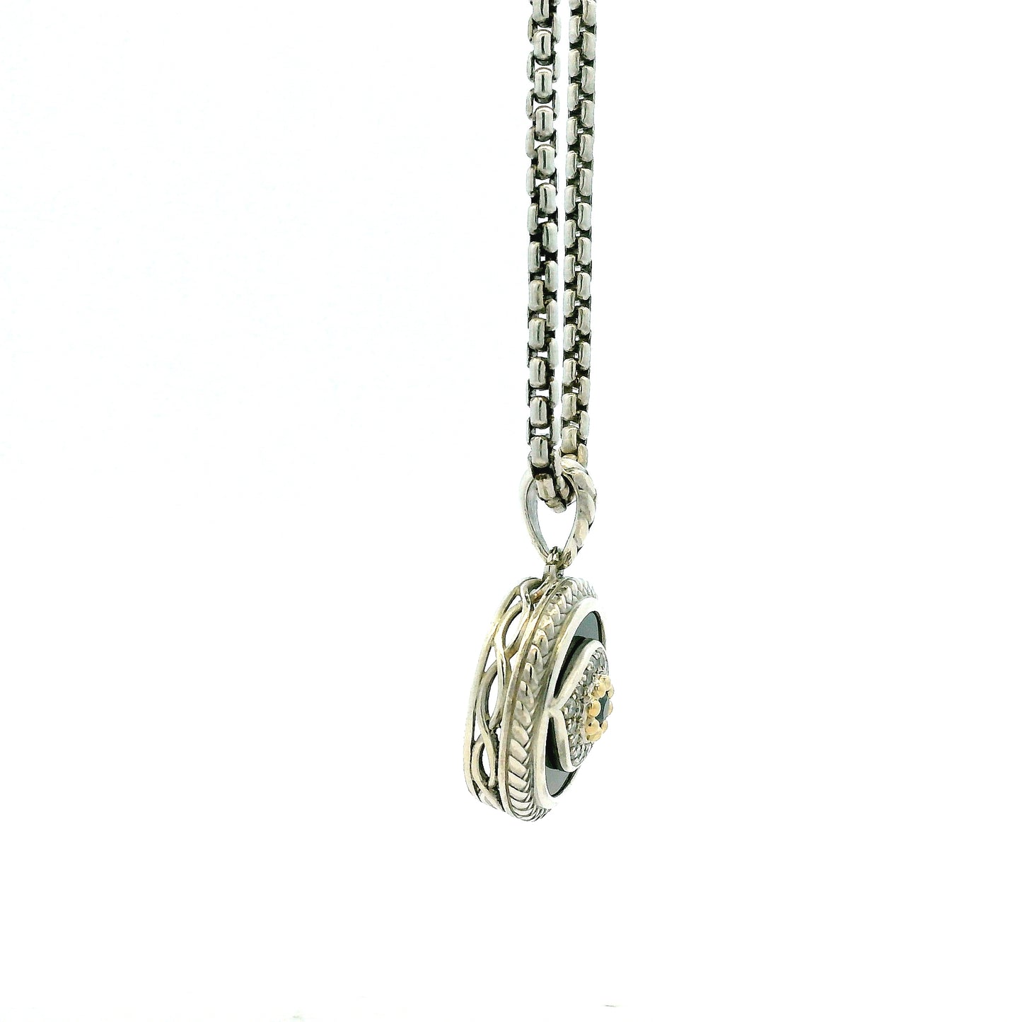Effy 14k White Gold 1.0ctw Diamond and Onyx Panther Evil Eye Pendant Necklace — left three-quarter angle