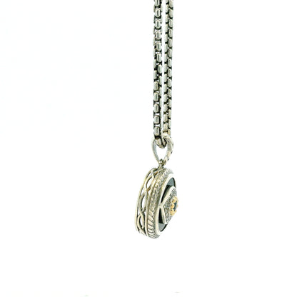 Effy 14k White Gold 1.0ctw Diamond and Onyx Panther Evil Eye Pendant Necklace — left three-quarter angle