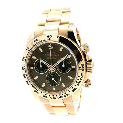 Rolex 116505 Daytona 40mm Chocolate Dial 18k Rose Gold Watch — left side three-quarter view