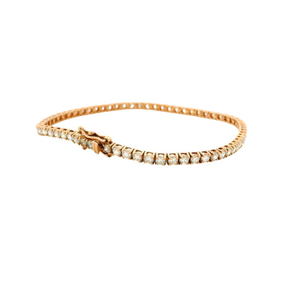 14k Rose Gold 3.32ctw Round Brilliant Diamond Tennis Bracelet — left three-quarter angle