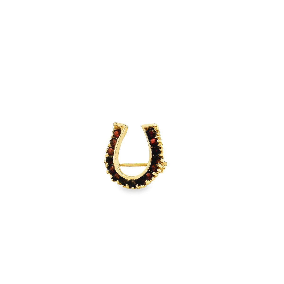 14k Yellow Gold Horseshoe Pavé Round Stone Brooch — left three-quarter angle