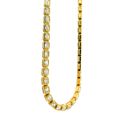 18k Yellow Gold 7.51ctw Emerald Cut Natural Diamond Bezel Station Necklace — left three-quarter angle
