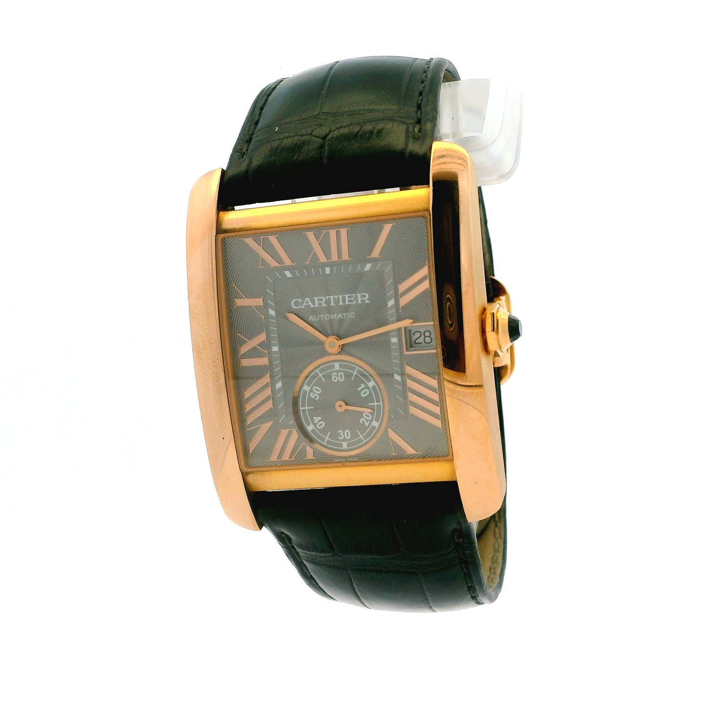 Cartier Tank 3590 18k Rose Gold 35x44mm Silver Dial Watch — left side three-quarter view