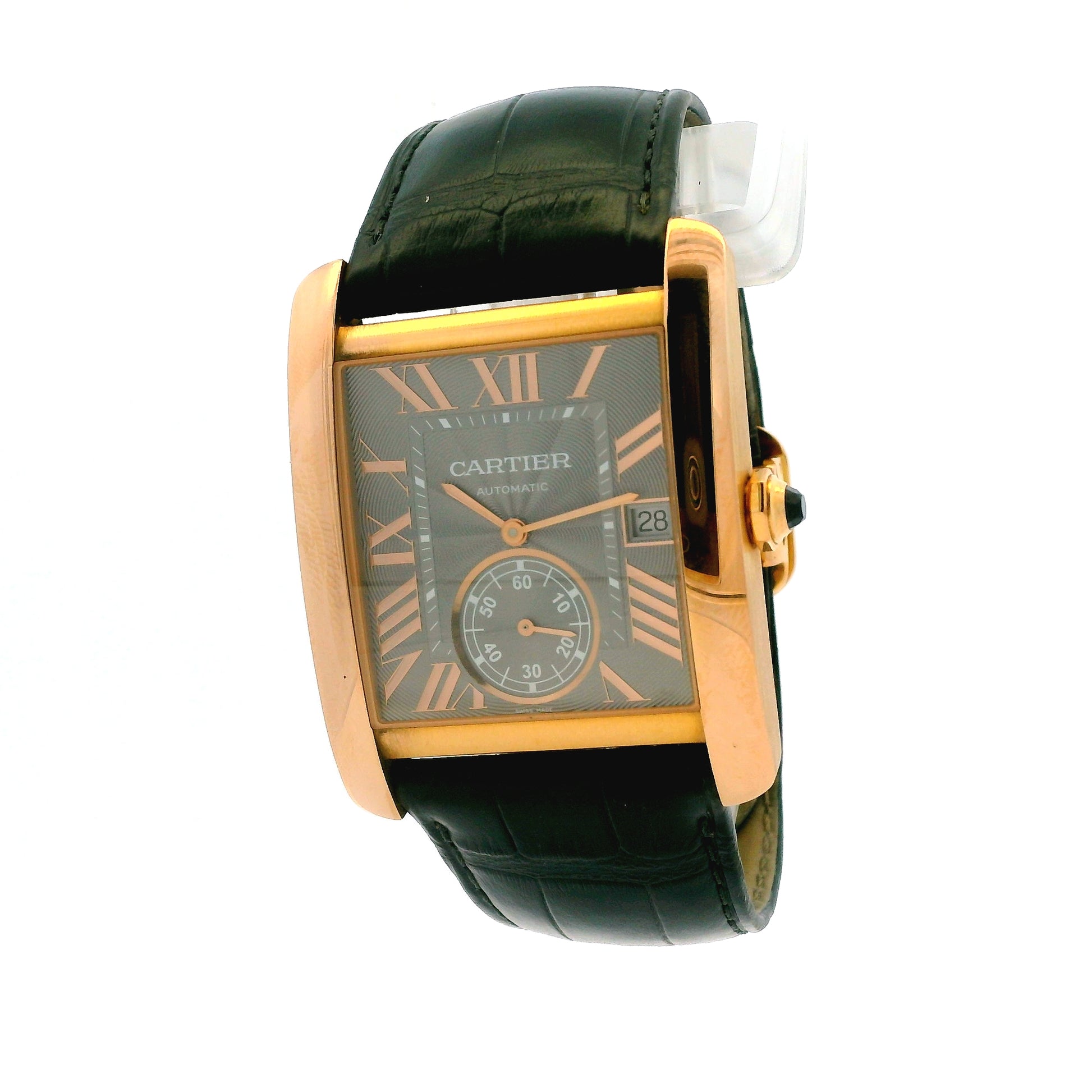 Cartier Tank 3590 18k Rose Gold 35x44mm Silver Dial Watch — left side three-quarter view