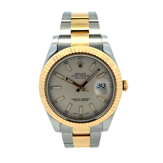 Rolex 116333 Datejust II 41mm Ivory Stick Dial Two-Tone Watch — left side three-quarter view