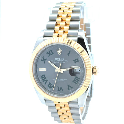 Rolex 126333 Datejust 41mm Wimbledon Dial Two-Tone Jubilee Watch — left side three-quarter view