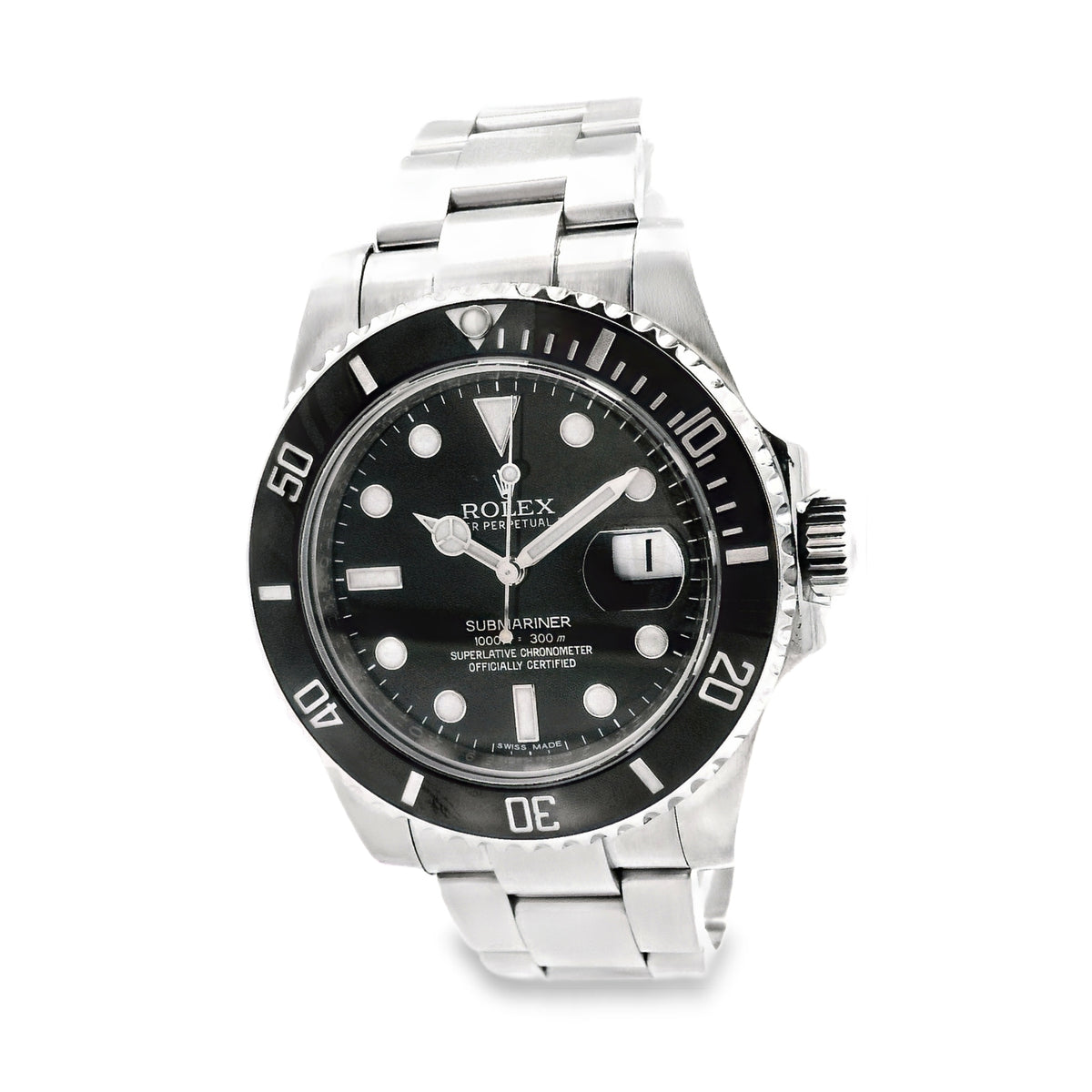 Rolex 116610LN Submariner 40mm Black Dial Stainless Steel Watch — left side three-quarter view