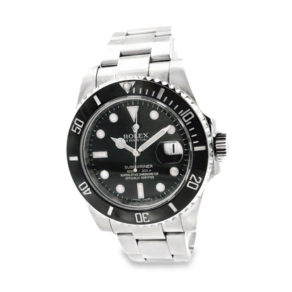 Rolex 116610LN Submariner 40mm Black Dial Stainless Steel Watch — left side three-quarter view