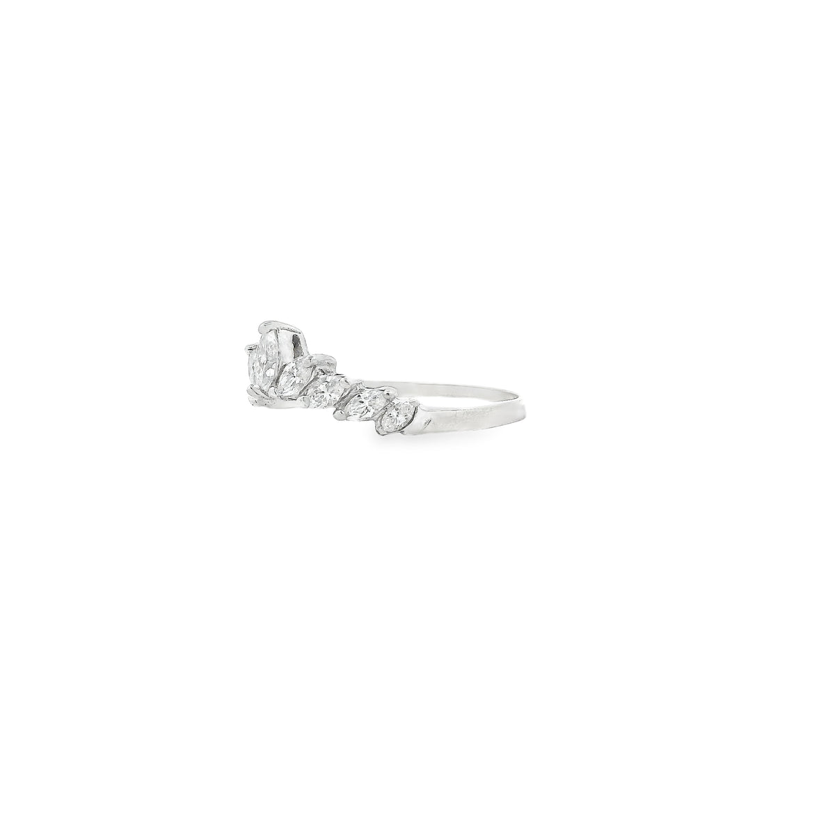 14k White Gold 0.18ctw Marquise Diamond Crown Ring — left three-quarter angle