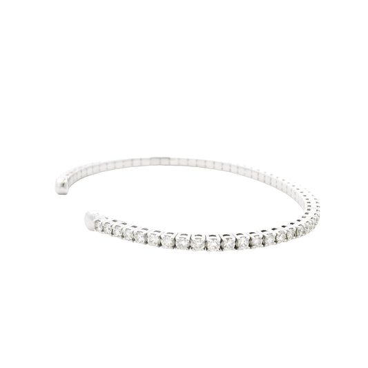 14k White Gold 2.60ctw Round Brilliant Diamond Flexible Pavé Bangle Bracelet — left three-quarter angle