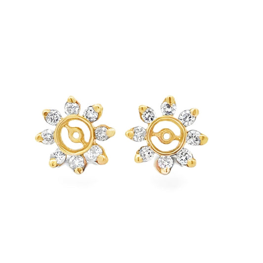14k Yellow Gold Diamond Cluster Earring Jackets — left three-quarter angle