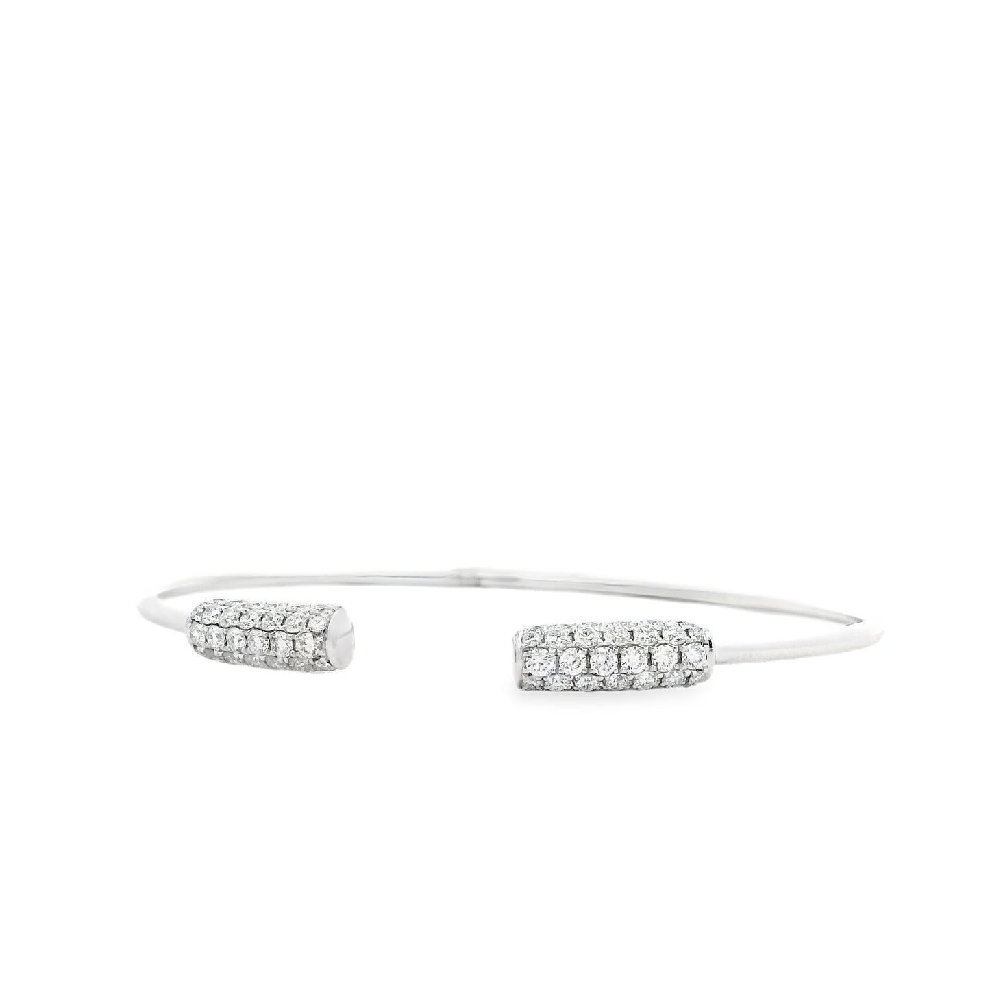 18k White Gold 1.34ctw Round Brilliant Diamond Pavé Cuff Bangle Bracelet — left three-quarter angle