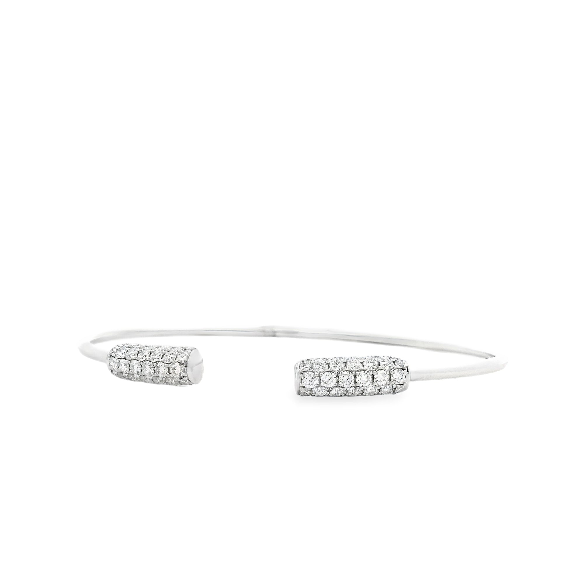18k White Gold 1.34ctw Round Brilliant Diamond Pavé Cuff Bangle Bracelet — left three-quarter angle