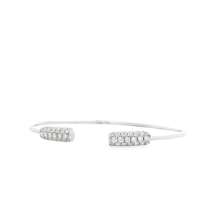 18k White Gold 1.34ctw Round Brilliant Diamond Pavé Cuff Bangle Bracelet — left three-quarter angle