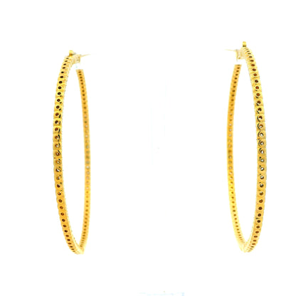 14k Yellow Gold 4.92ctw Natural Round Brilliant Inside-Out Giant Hoop Earrings — left three-quarter angle