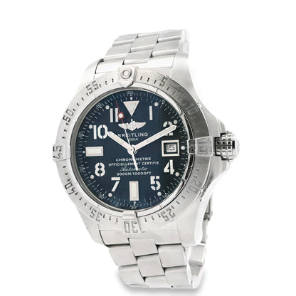 Breitling A1733010 Avenger Seawolf 44mm Blue Dial Stainless Steel Watch — left side three-quarter view