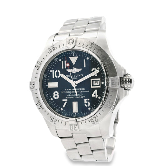 Breitling A1733010 Avenger Seawolf 44mm Blue Dial Stainless Steel Watch — left side three-quarter view