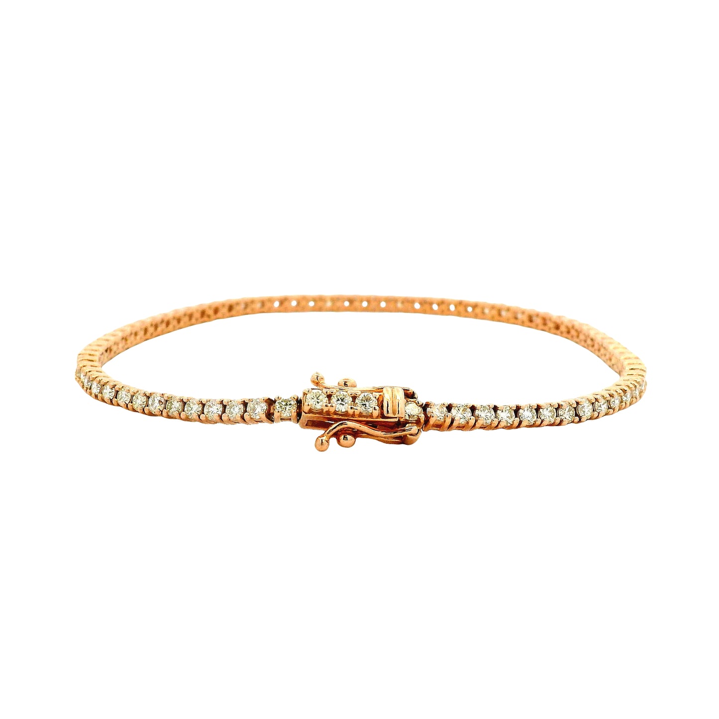 14k Rose Gold 2.40ctw Round Brilliant Diamond Tennis Bracelet — left three-quarter angle